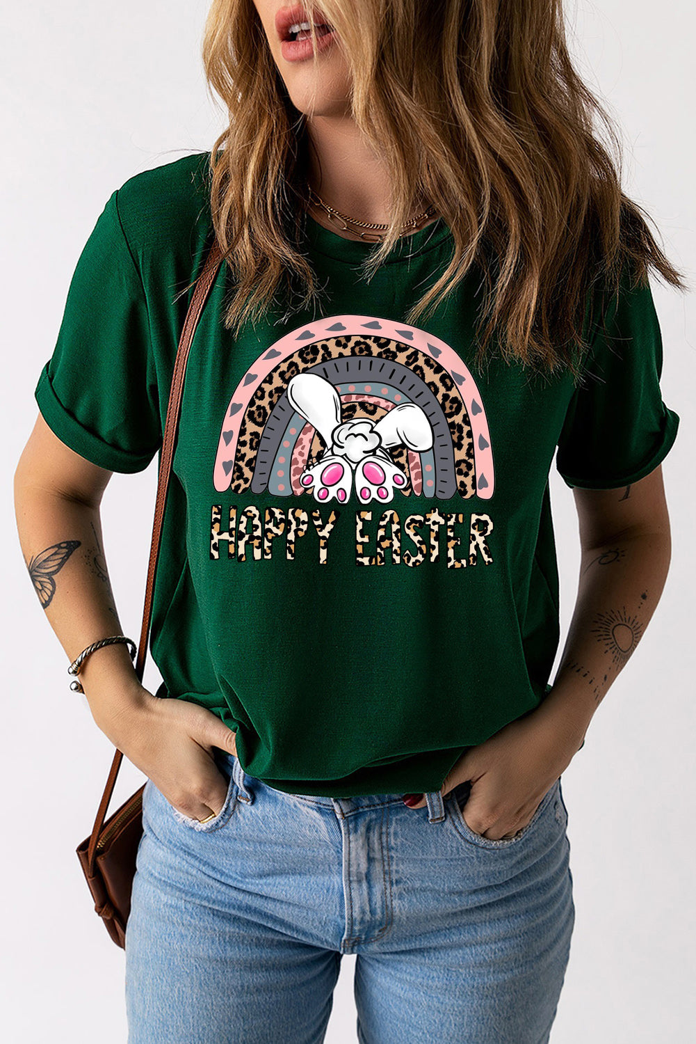 Bunny Vibes Color Crew Neck T-Shirt with Easter Bunny Design