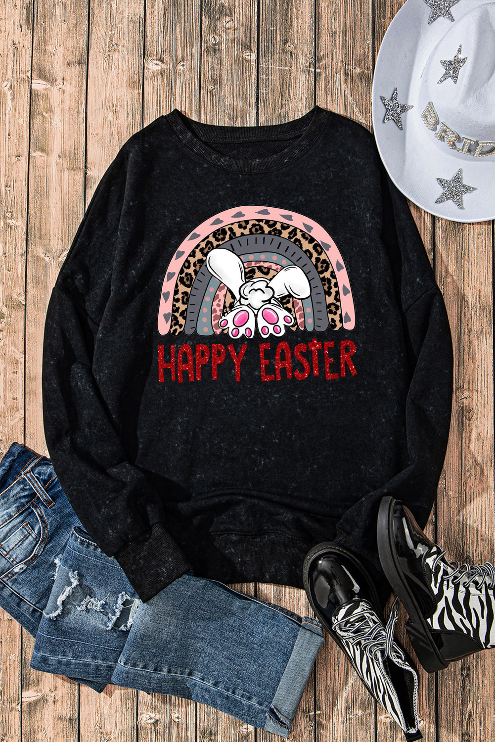 Bunny Vibes Drop Shoulder Ribbed Trim Oversized Sweatshirt