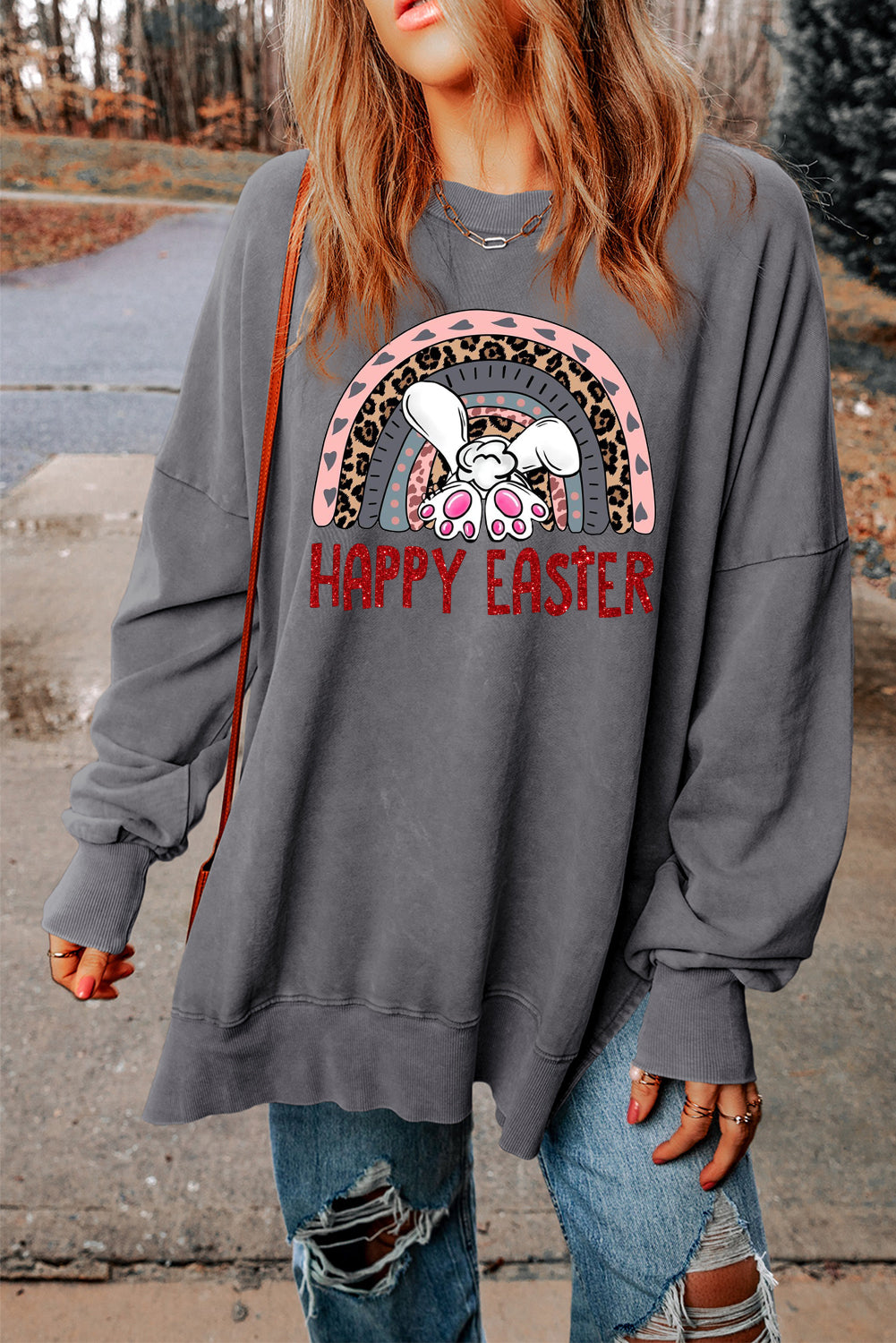 Bunny Vibes Drop Shoulder Ribbed Trim Oversized Sweatshirt