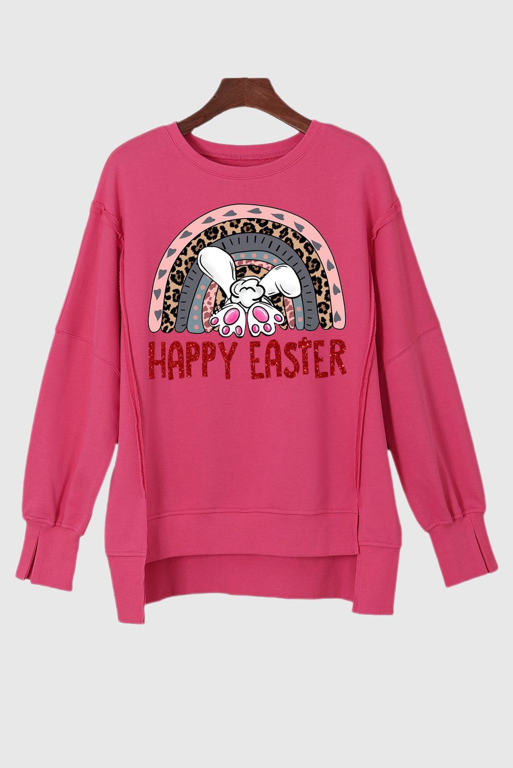 Bunny Vibes  Exposed Seam Drop Shoulder High-Low Sweatshirt