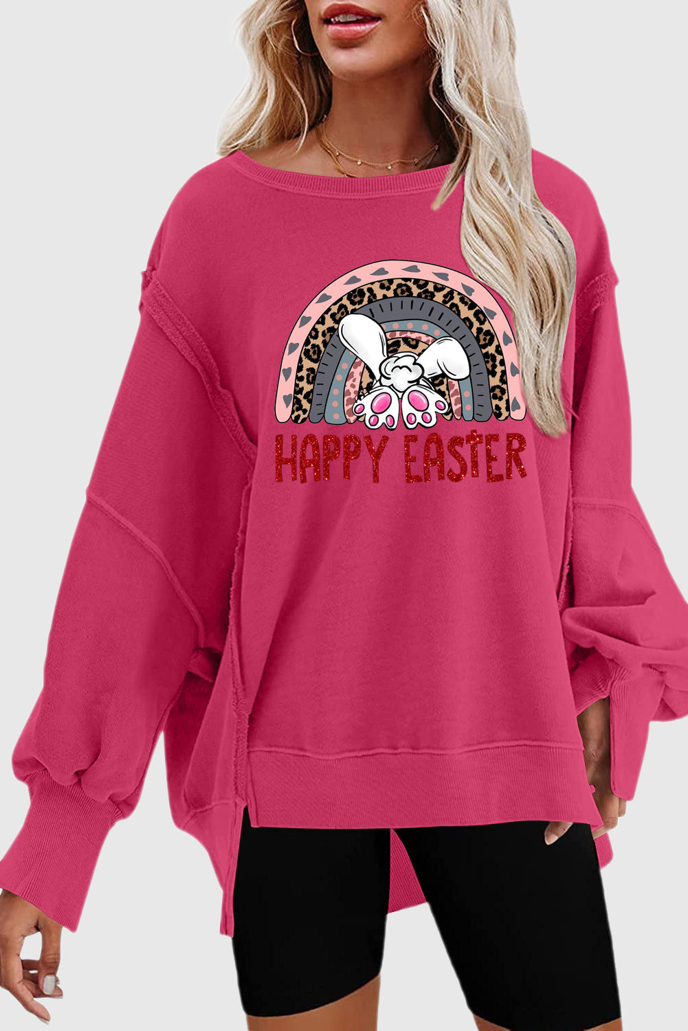 Bunny Vibes  Exposed Seam Drop Shoulder High-Low Sweatshirt