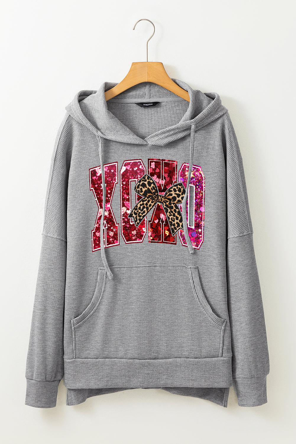 Valentine's Day XOXO Date Night Waffle Knit Fleece Lined Hoodie