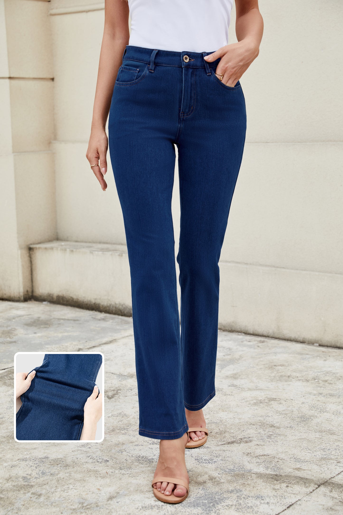 Women's Mid Waist Stretchy Knit Casual Bootcut Jeans