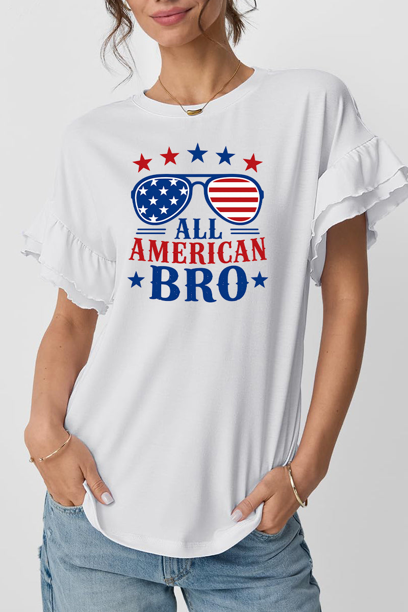 Patriotic Graphic Tee American Ruffle Sleeve Top