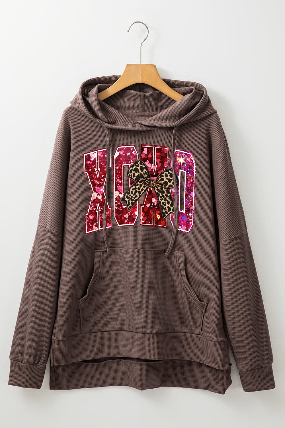 Valentine's Day XOXO Date Night Waffle Knit Fleece Lined Hoodie
