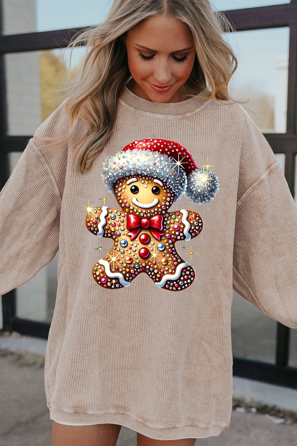 Santa Hat Bear Crew Neck Pattern Pullover Sweatshirt