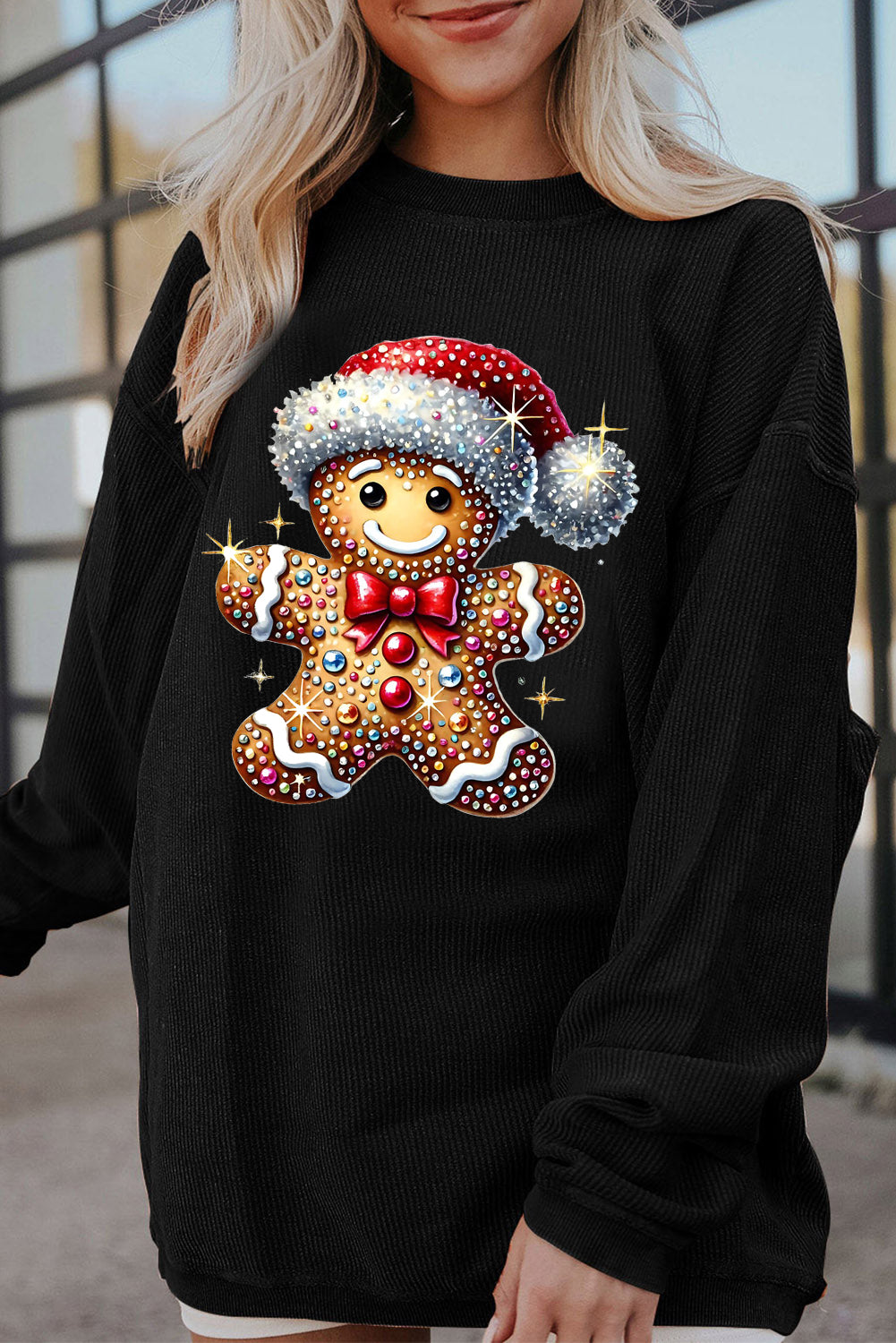 Santa Hat Bear Crew Neck Pattern Pullover Sweatshirt