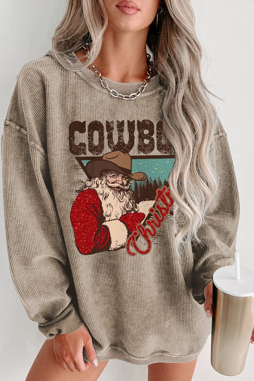 Christmas Cowboy Boy Printed Knit Crew Neck Pullover Sweatshirt