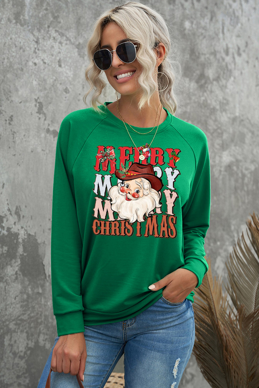 Merry Christmas Solid Color Crew Neck Pullover Sweatshirt
