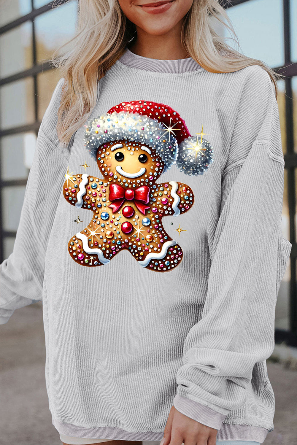Santa Hat Bear Crew Neck Pattern Pullover Sweatshirt