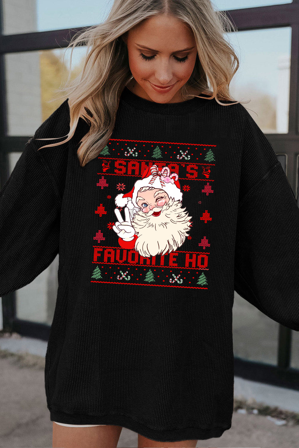 Christmas Crew Neck Cute Santa Pattern Pullover Sweatshirt
