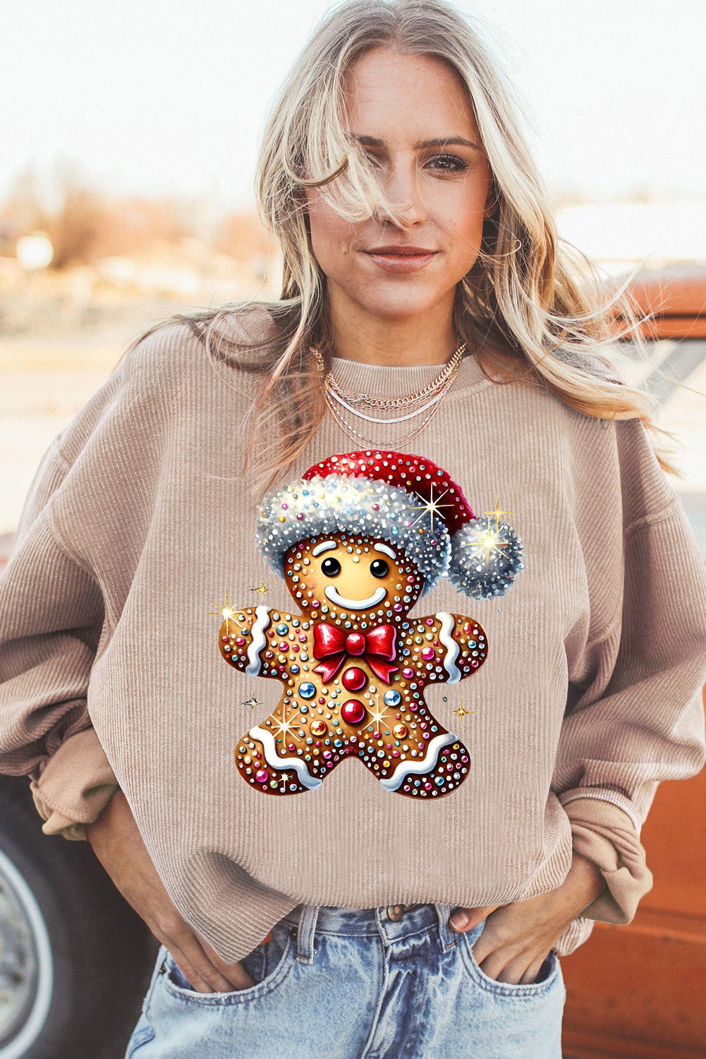 Santa Hat Bear Crew Neck Pattern Pullover Sweatshirt