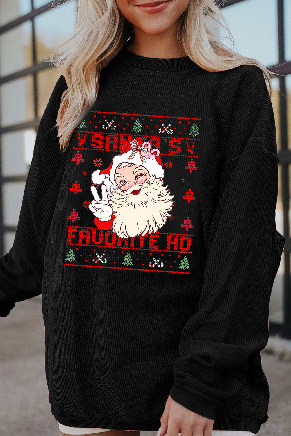 Christmas Crew Neck Cute Santa Pattern Pullover Sweatshirt