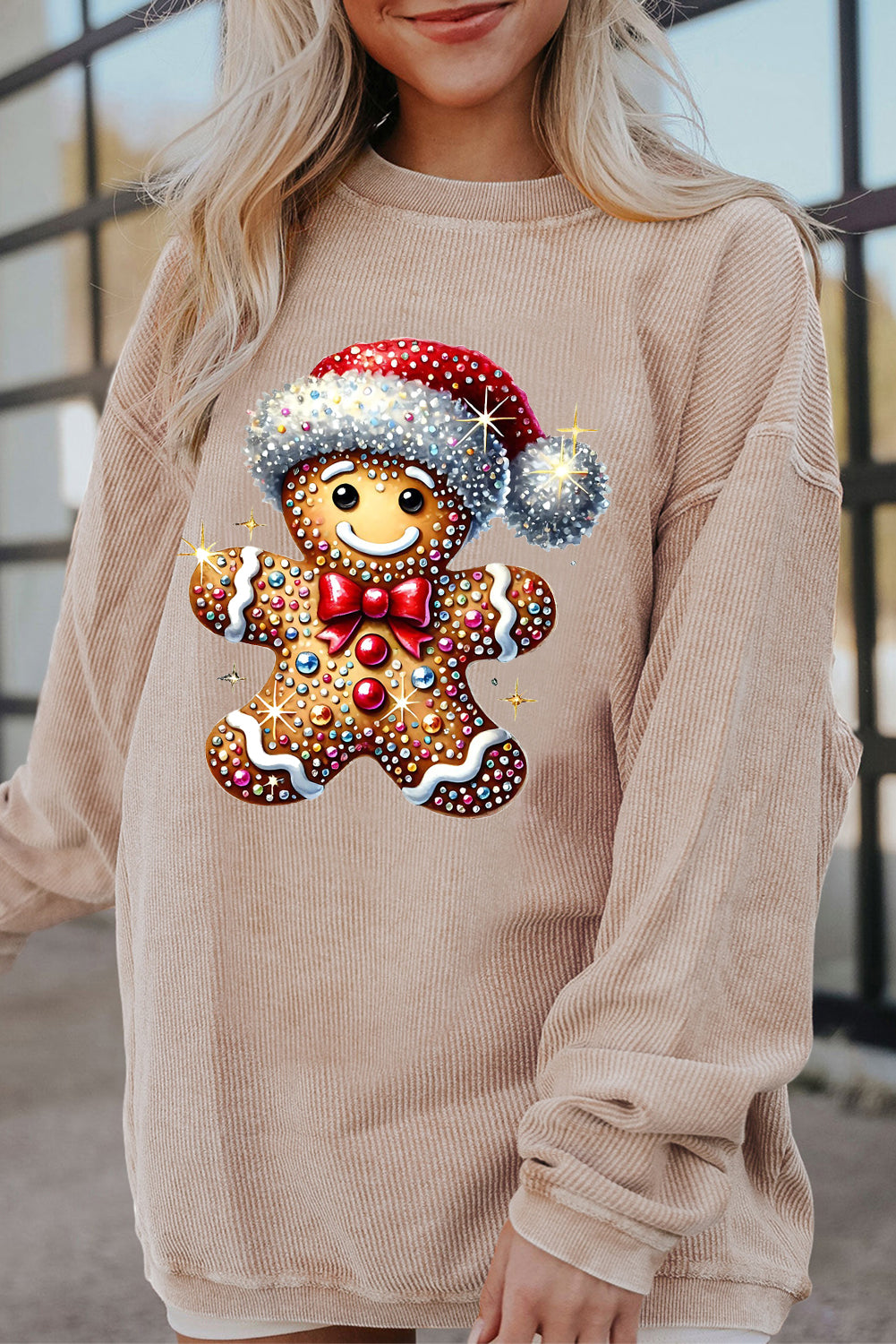 Santa Hat Bear Crew Neck Pattern Pullover Sweatshirt