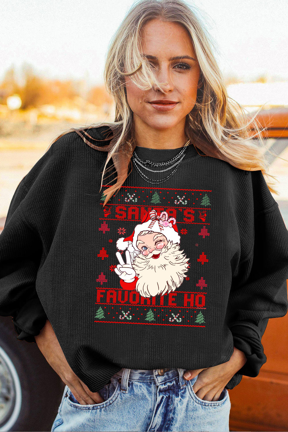 Christmas Crew Neck Cute Santa Pattern Pullover Sweatshirt