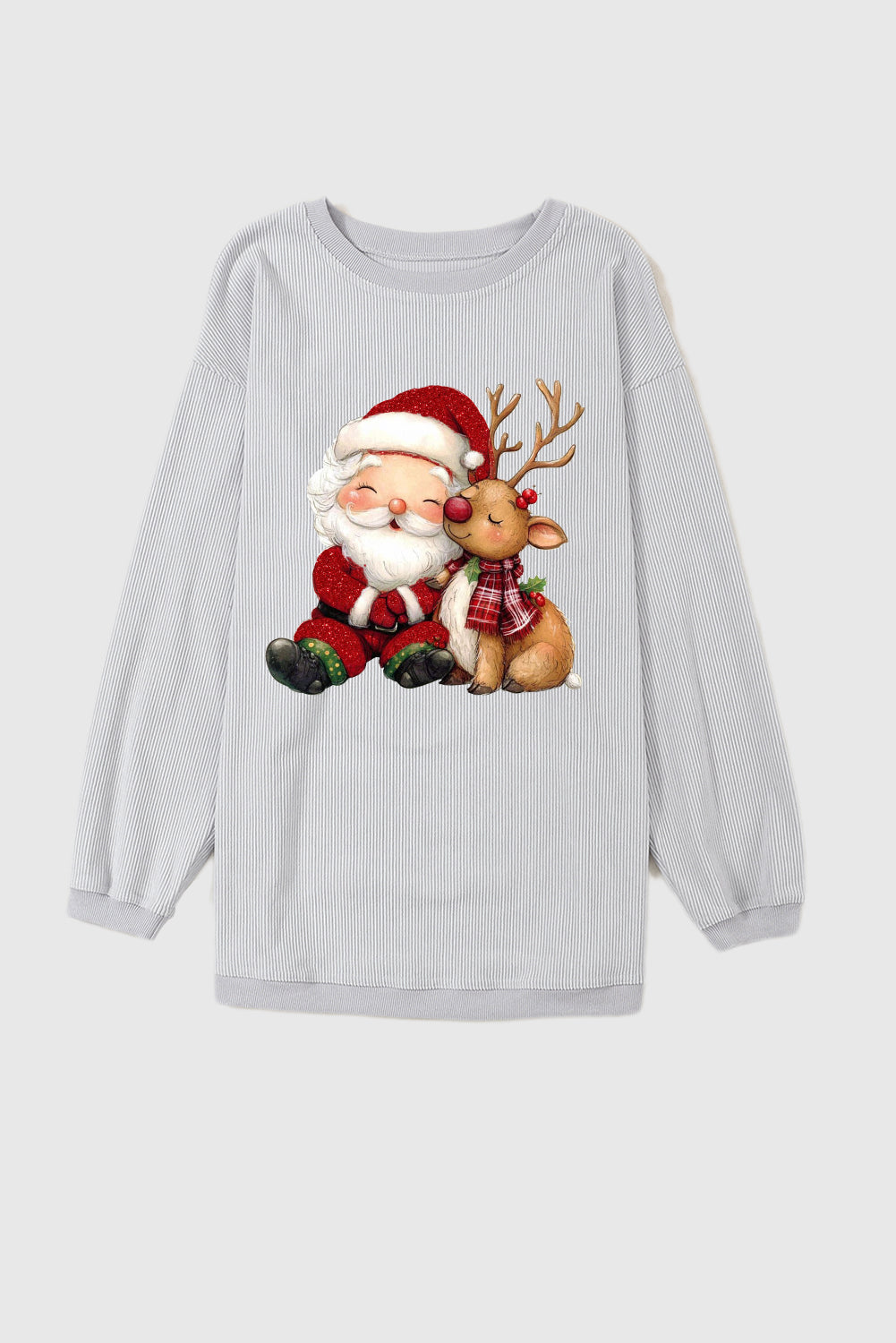 Cozy Christmas Santa Claus and Reindeer Pattern Oversized Sweater