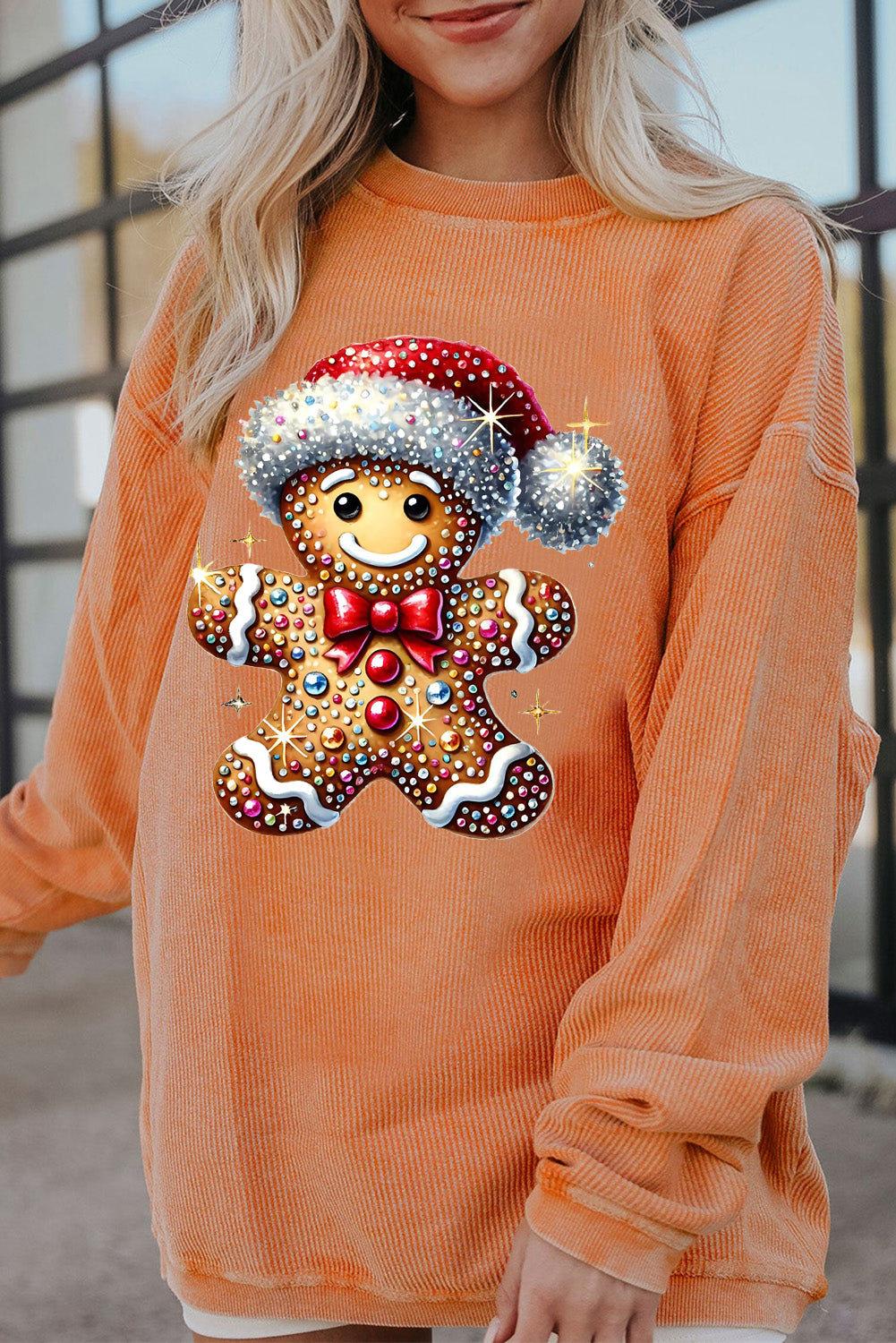 Santa Hat Bear Crew Neck Pattern Pullover Sweatshirt