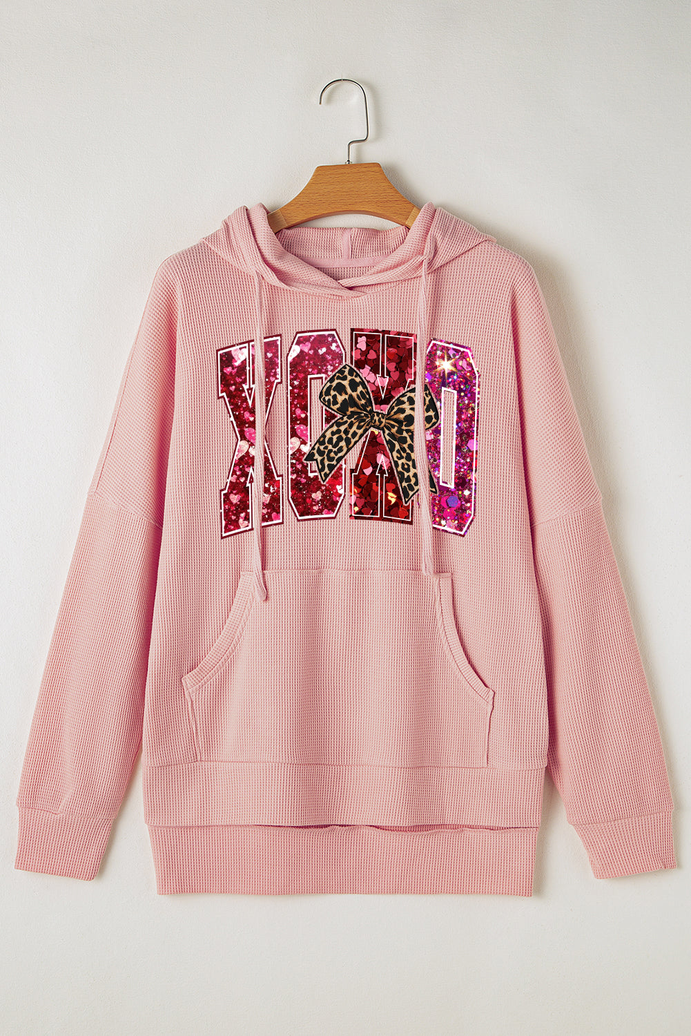 Valentine's Day XOXO Date Night Waffle Knit Fleece Lined Hoodie
