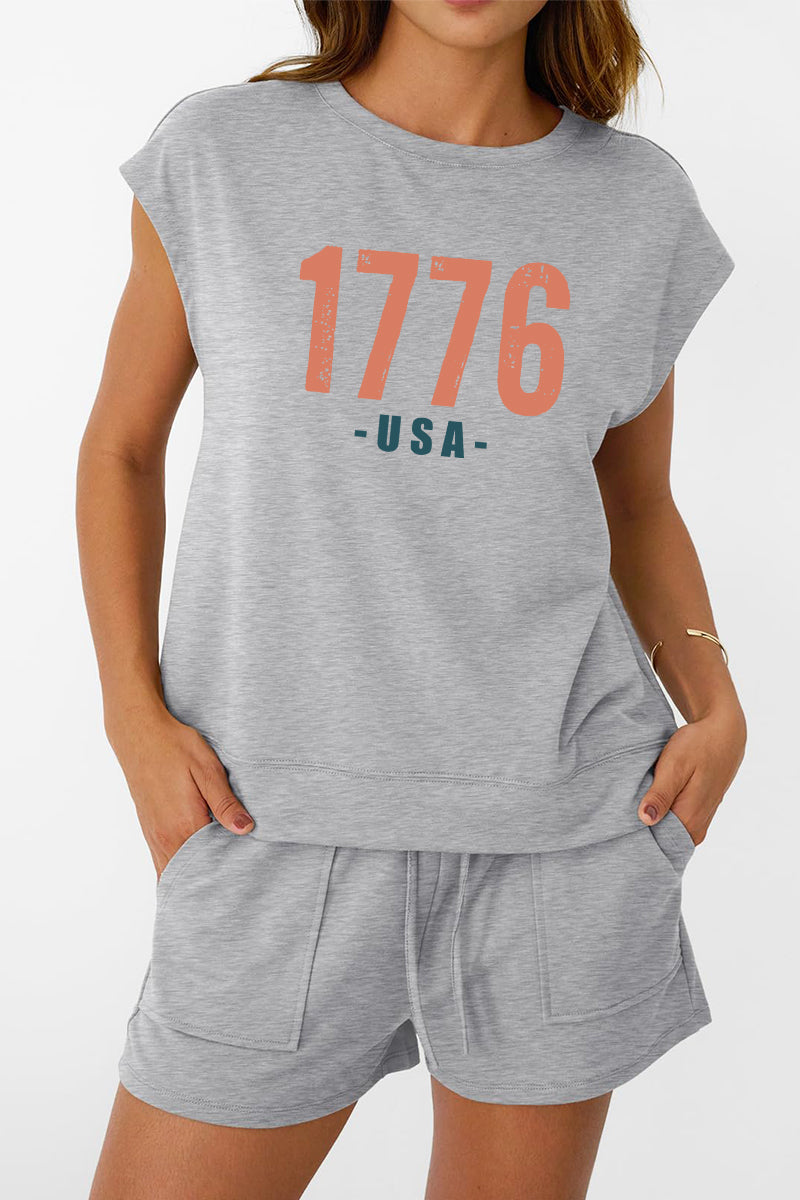1776 USA Tee Shorts Set Patriotic Summer Outfit Independence Day