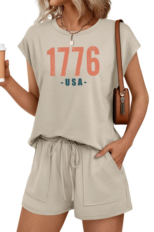 1776 USA Tee Shorts Set Patriotic Summer Outfit Independence Day