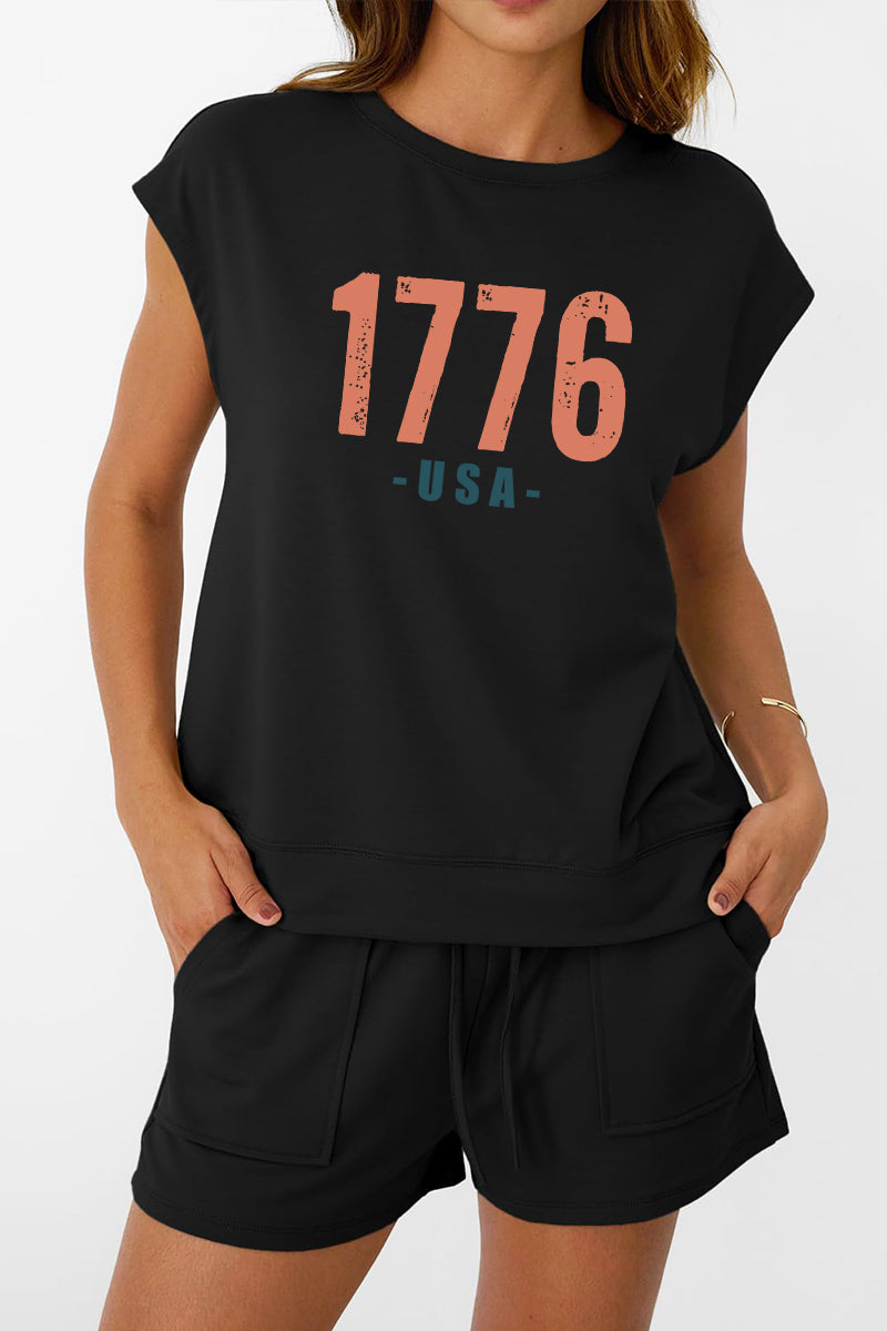 1776 USA Tee Shorts Set Patriotic Summer Outfit Independence Day