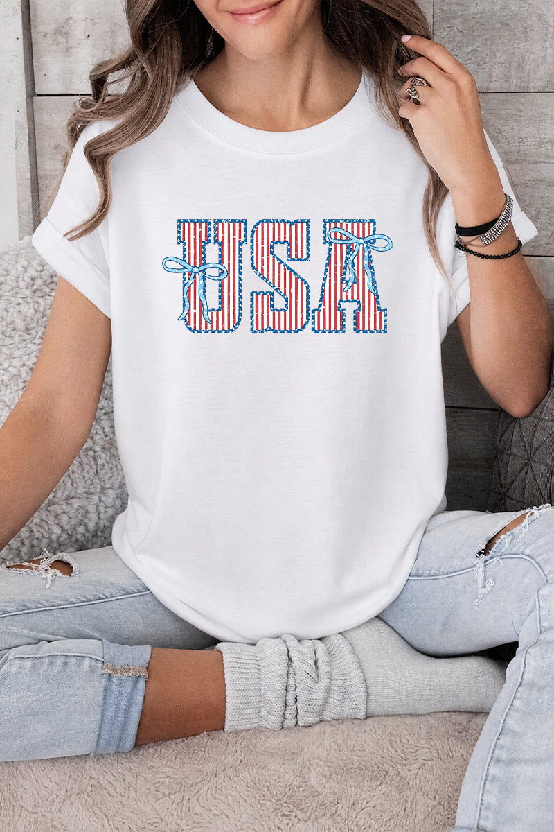 USA Bow Graphic Independence Day Patriotic Tee