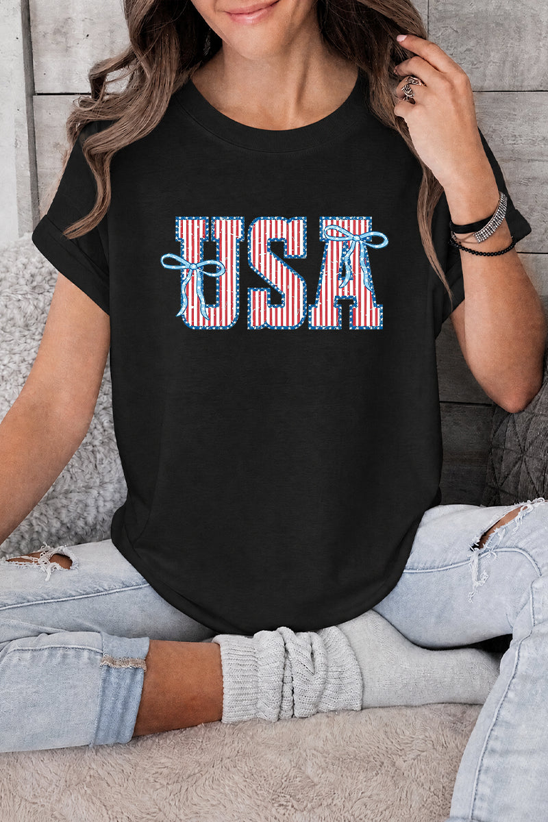 USA Bow Graphic Independence Day Patriotic Tee