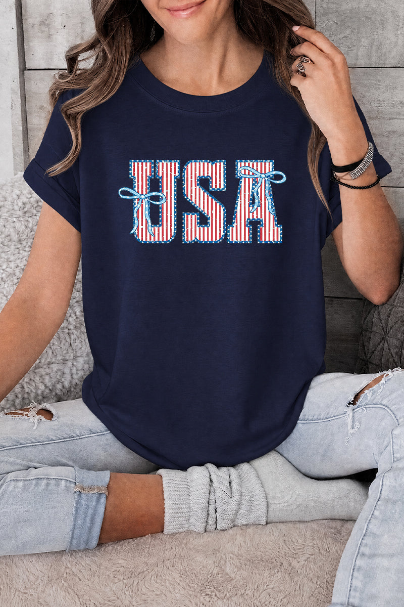 USA Bow Graphic Independence Day Patriotic Tee
