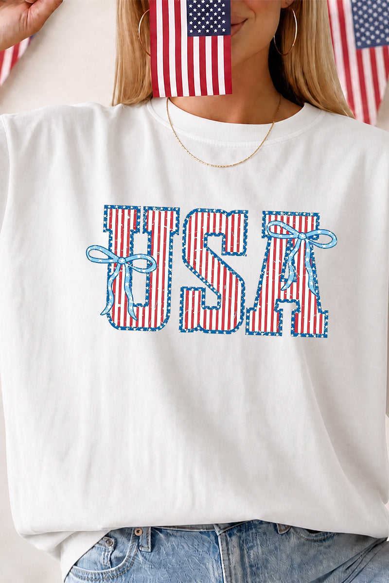 USA Bow Graphic Independence Day Oversized Tee