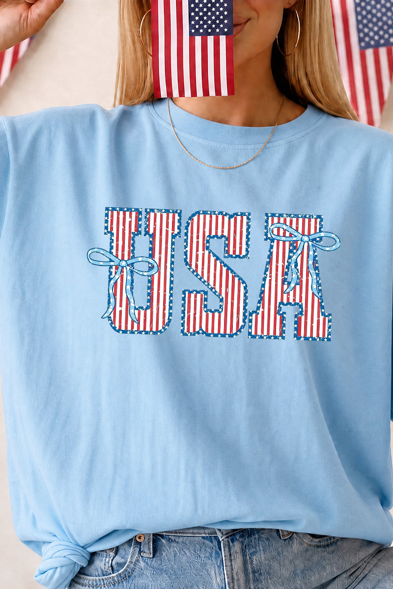 USA Bow Graphic Independence Day Oversized Tee