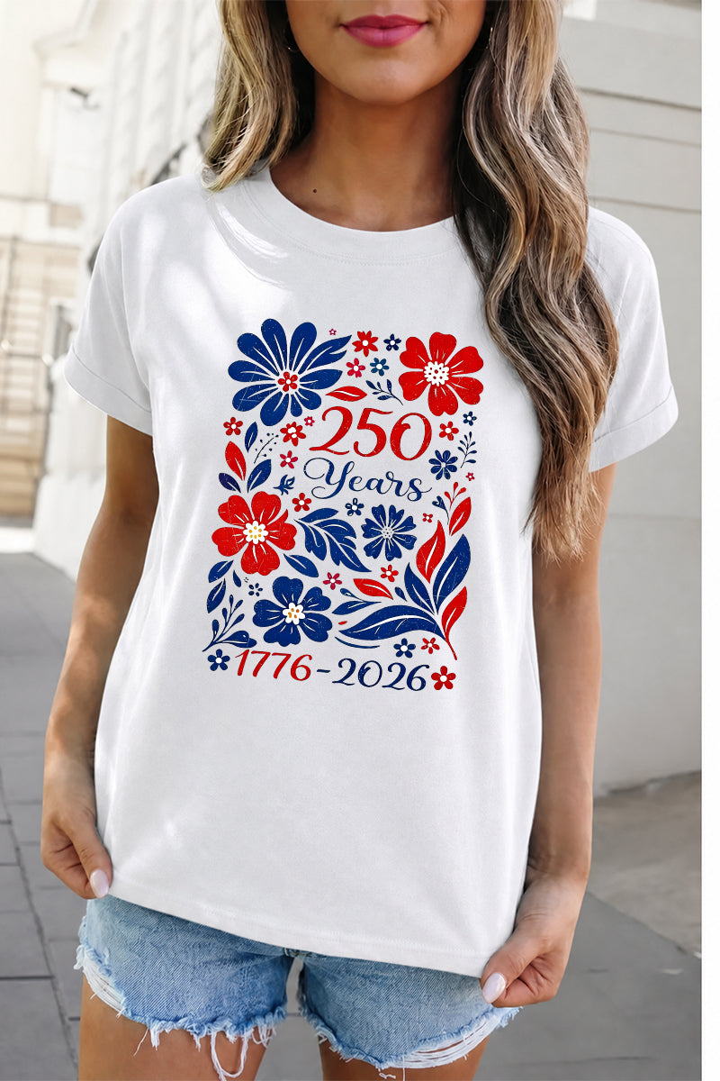 250 Years America Floral Independence Day Graphic Tee