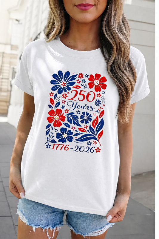 250 Years America Floral Independence Day Graphic Tee