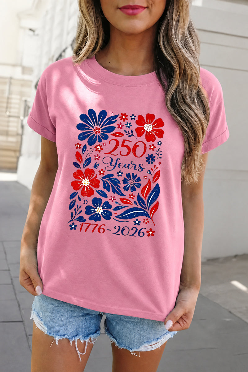 250 Years America Floral Independence Day Graphic Tee