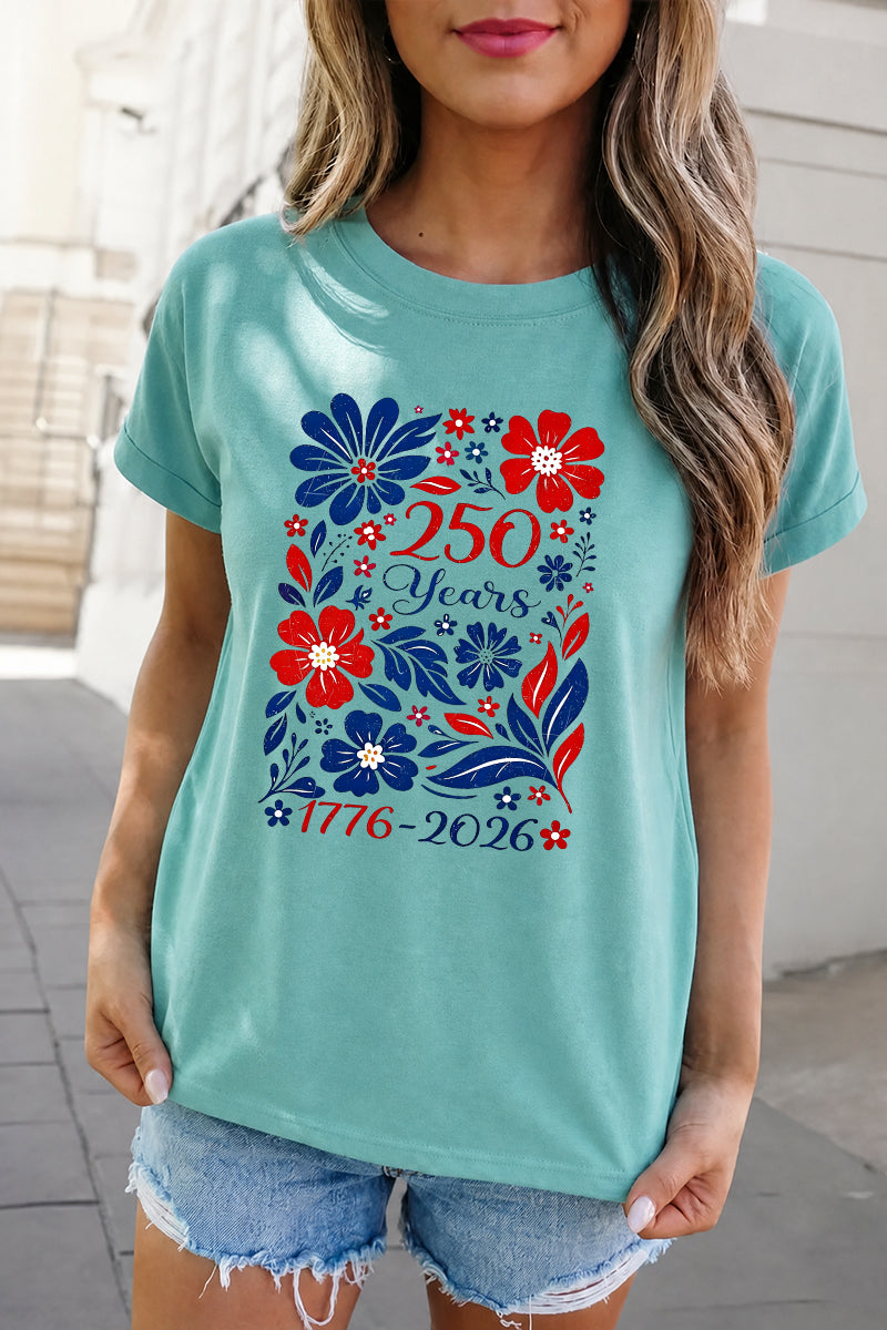 250 Years America Floral Independence Day Graphic Tee