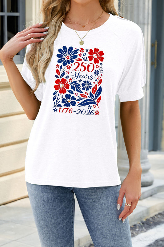 Floral Graphic Rayon Tee Boutique Patriotic Anniversary Top