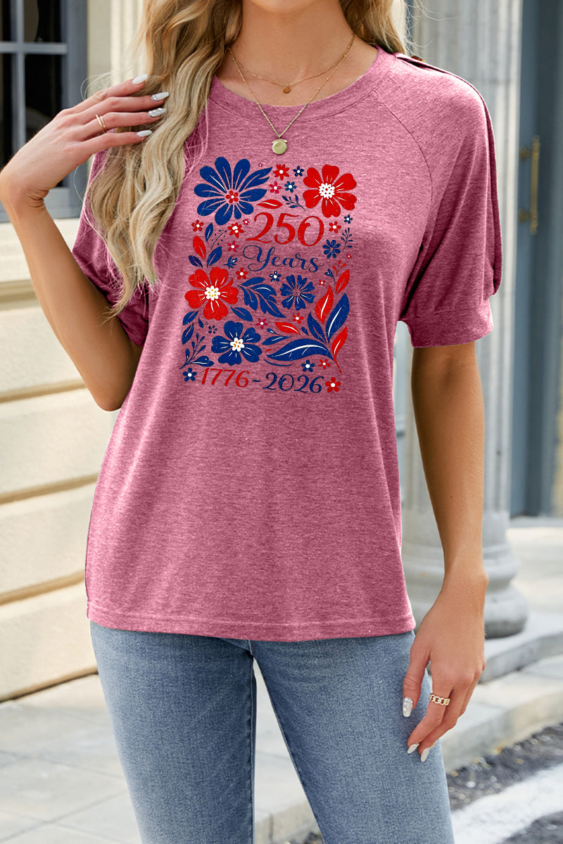 Floral Graphic Rayon Tee Boutique Patriotic Anniversary Top