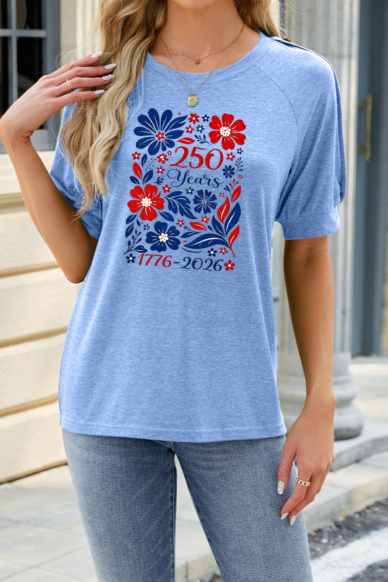 Floral Graphic Rayon Tee Boutique Patriotic Anniversary Top