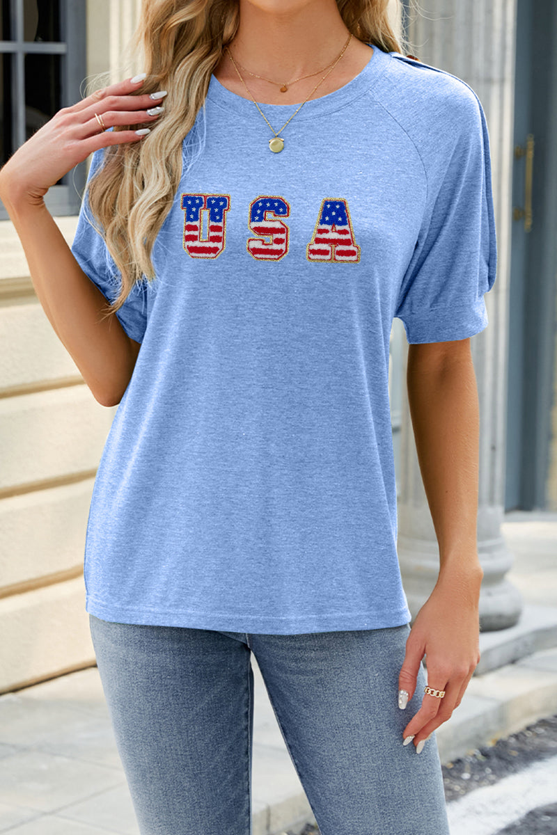 USA Flag Graphic Rayon Tee Boutique Patriotic Summer Top