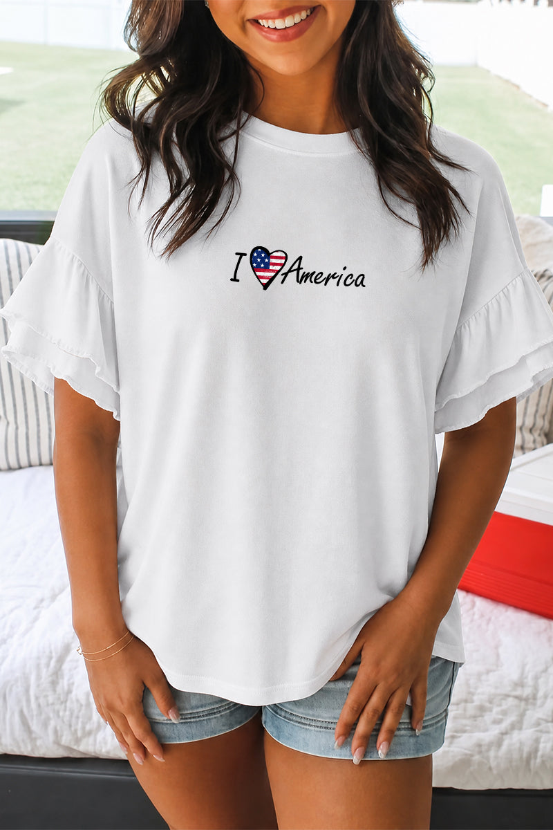 Patriotic I Love America Graphic Tee Women’s Independence Day