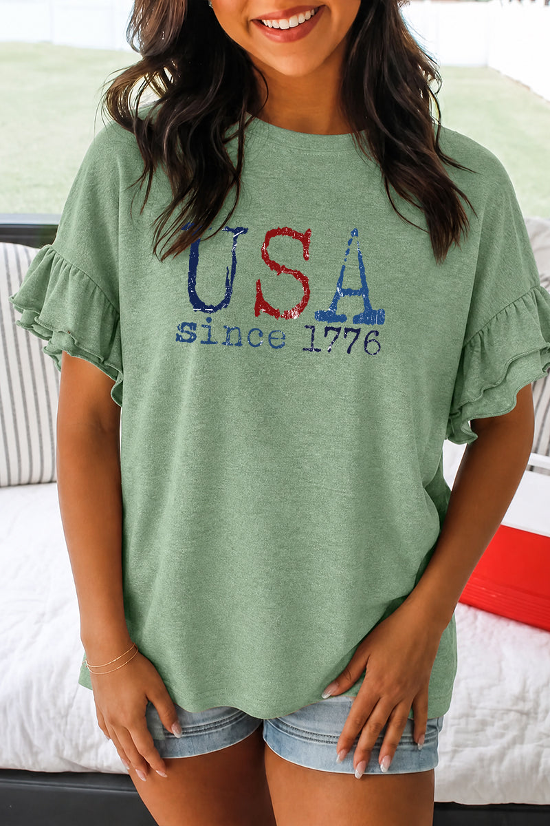 USA Since 1776 Patriotic Graphic Tee Women 4th July Top