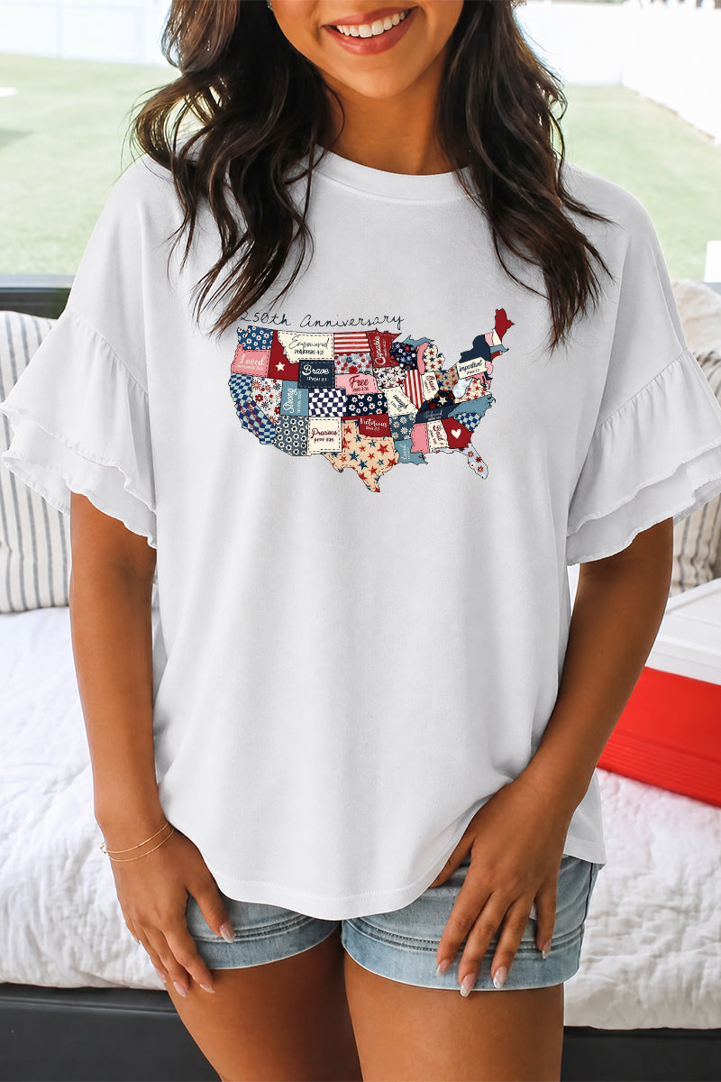 USA Map Patriotic Graphic Tee Women 4th of July Shirt