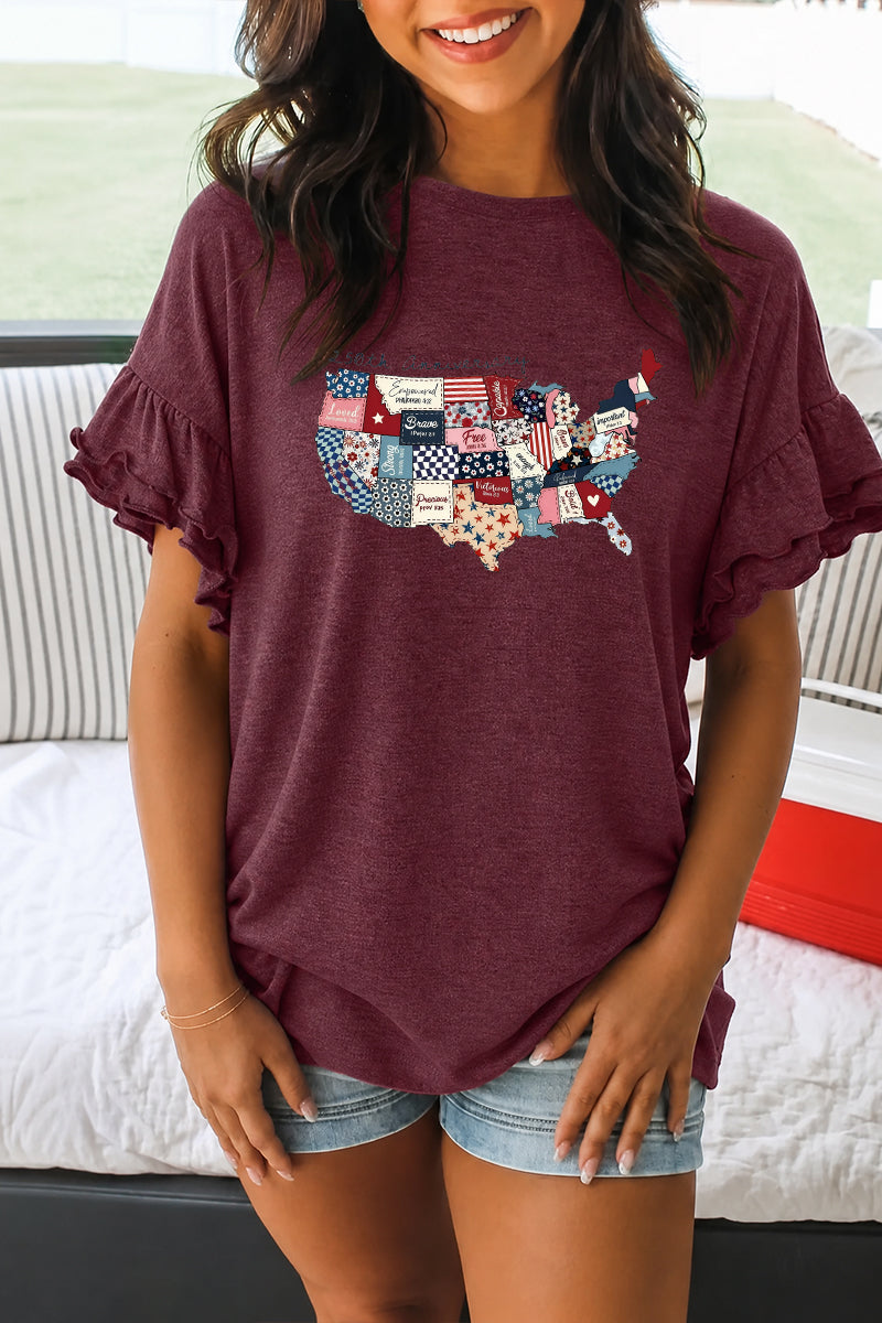 USA Map Patriotic Graphic Tee Women 4th of July Shirt