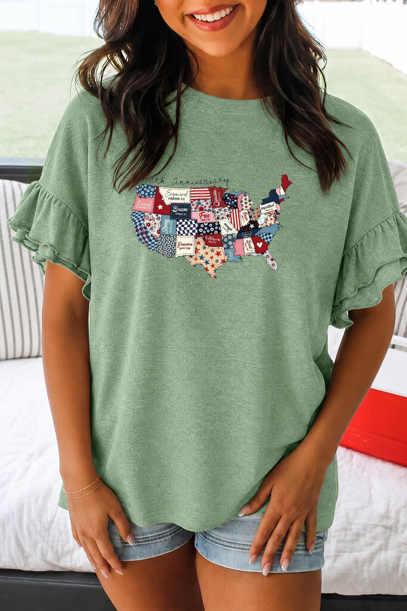 USA Map Patriotic Graphic Tee Women 4th of July Shirt
