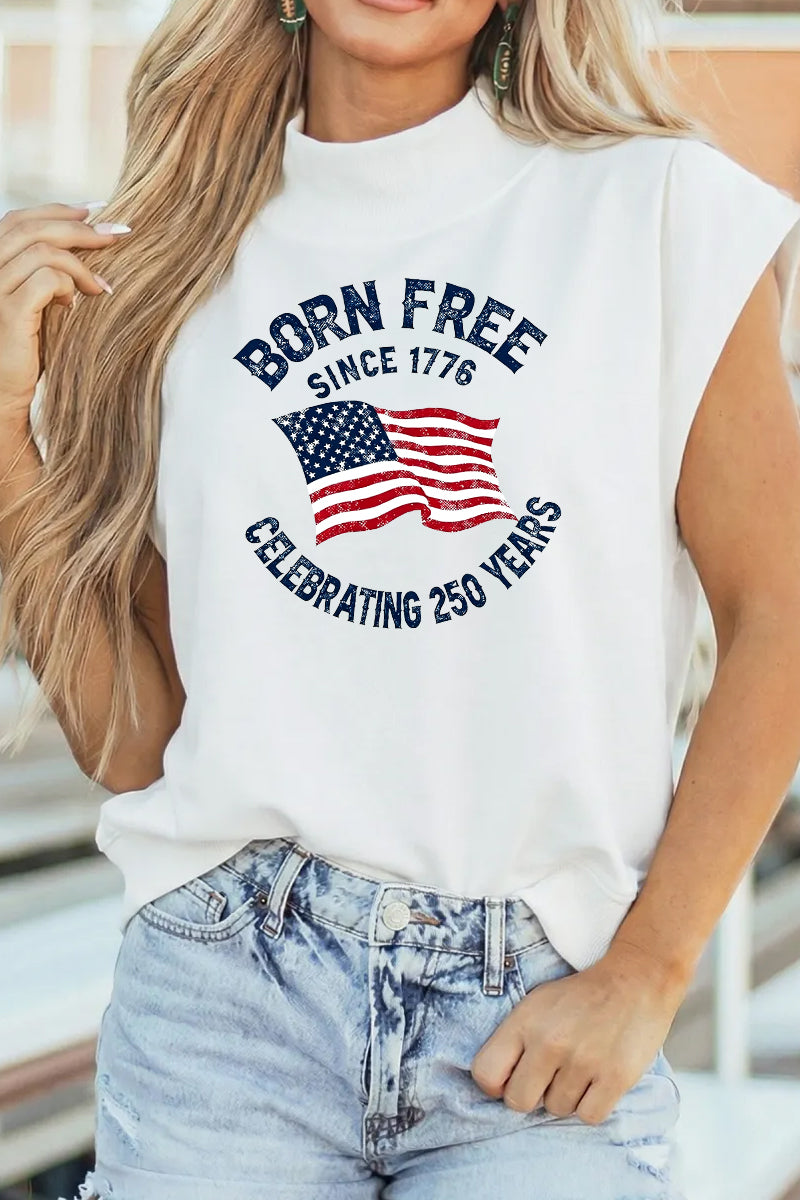Patriotic Cotton Graphic Tee Casual USA Sleeveless Tee