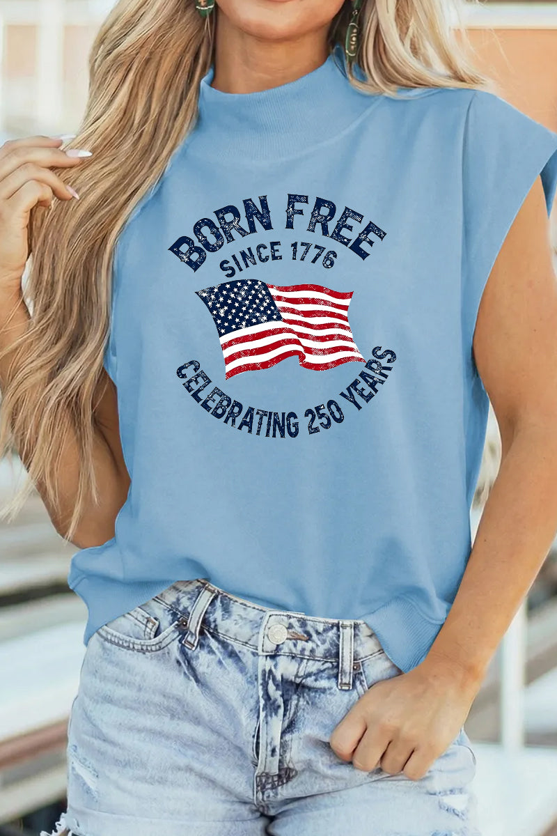 Patriotic Cotton Graphic Tee Casual USA Sleeveless Tee