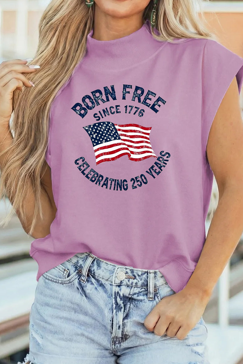 Patriotic Cotton Graphic Tee Casual USA Sleeveless Tee