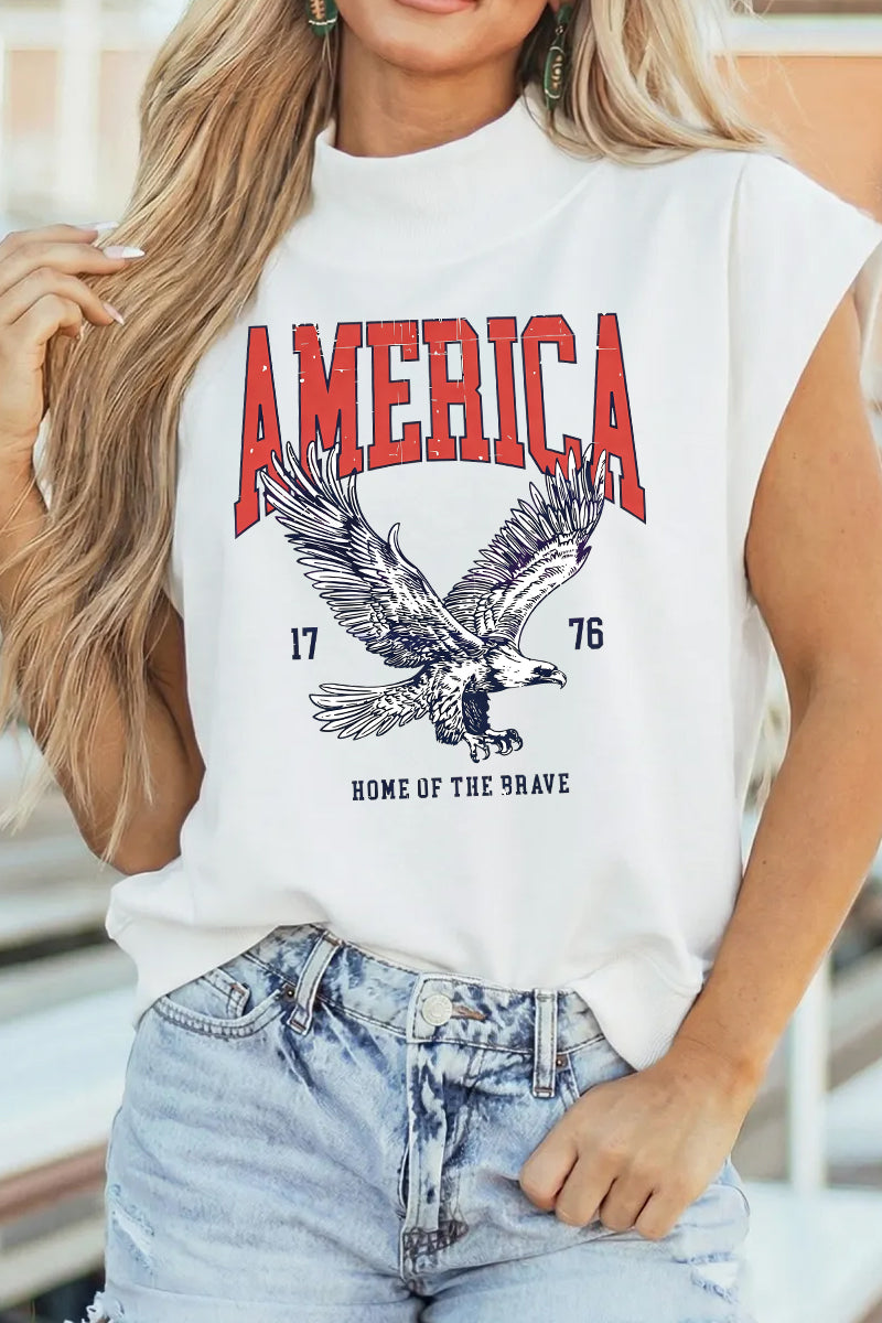 America Flag Print Polyester Sleeveless Tee Casual