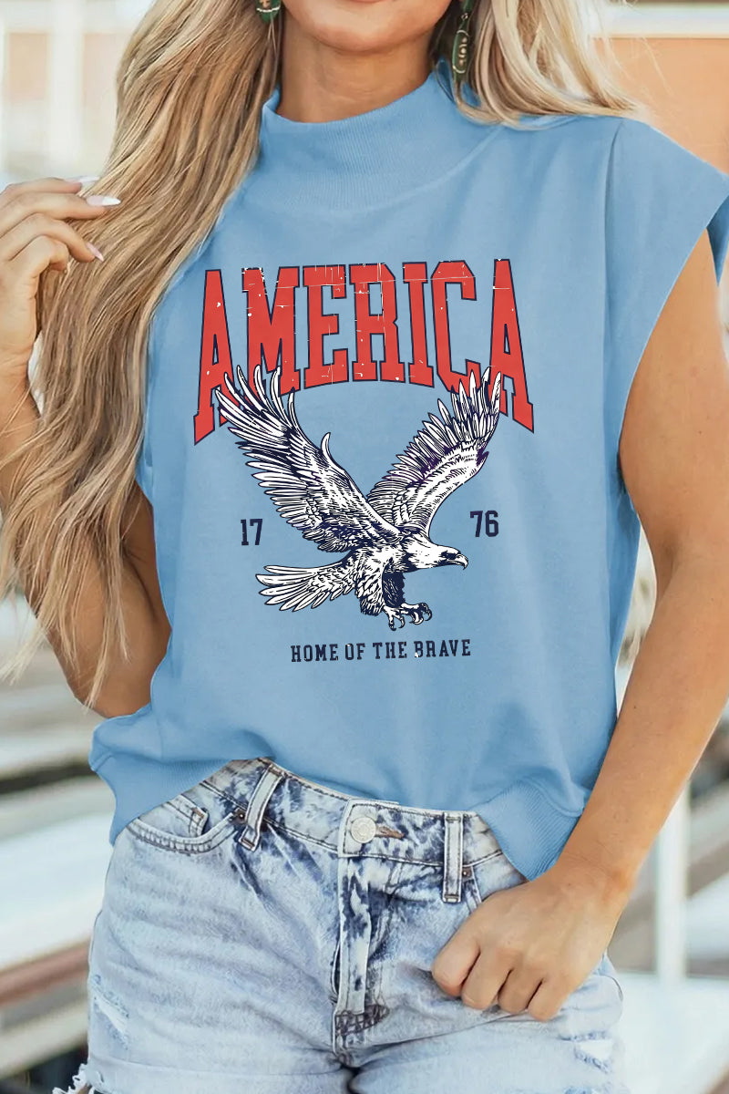 America Flag Print Polyester Sleeveless Tee Casual