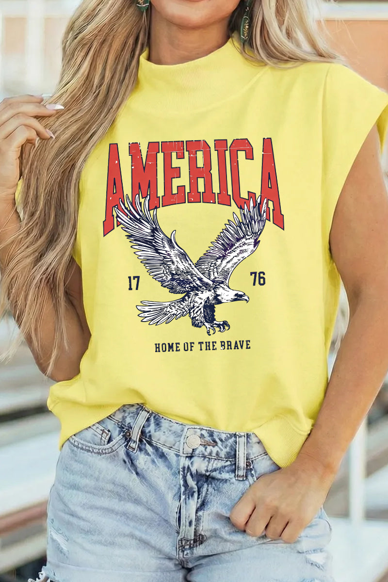 America Flag Print Polyester Sleeveless Tee Casual