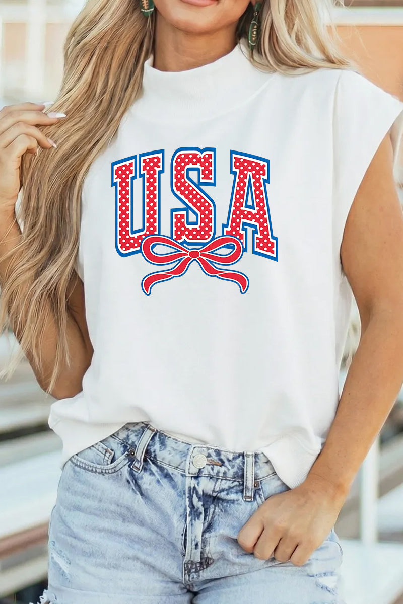 USA Flag Graphic Polyester Tee Casual Shift Relaxed Fit